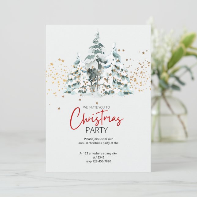 Invitation Rouge bleu or traditionnel Aquarelle Noël (Debout devant)