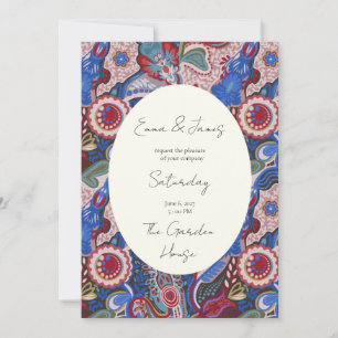 Invitation Rouge bleu paisley vibrant joyau inspiré