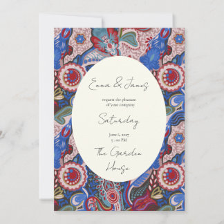 Invitation Rouge bleu paisley vibrant joyau inspiré