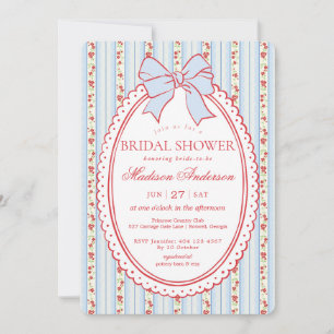 Invitation Rouge & Bleu Vintage Élégant Floral Baby Shower Ma