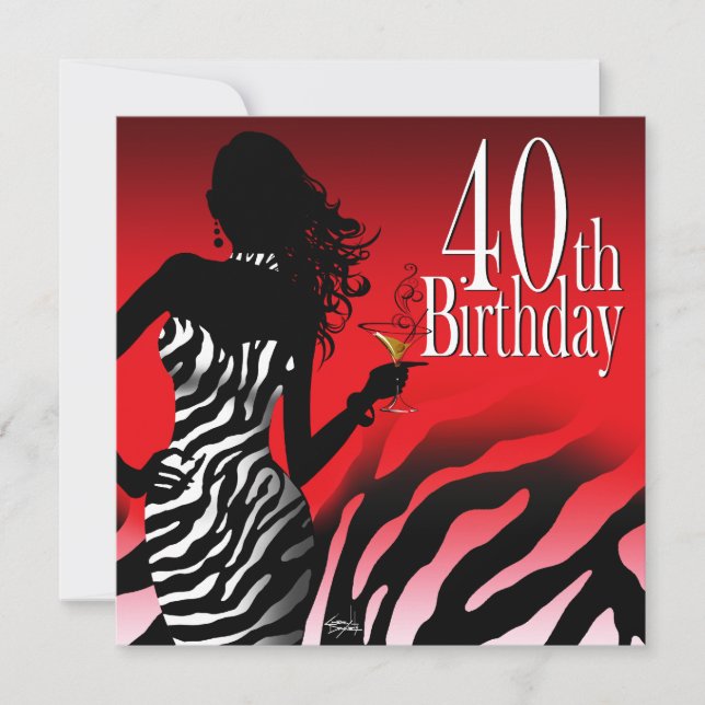 Invitation Rouge Bombshell Zebra 40e anniversaire Party (Devant)