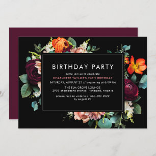 Invitation Rouge bordeaux + noir   Moody Dark Floral Annivers