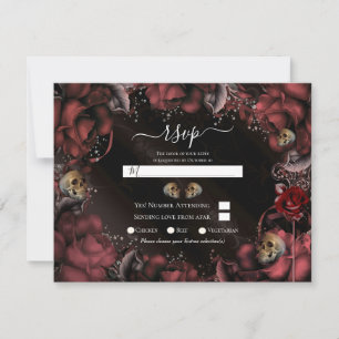 Invitation Rouge bordeaux, roses rouillées et crânes de maria
