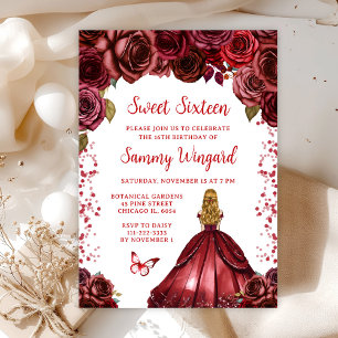 Invitation Rouge Bourgogne Cheveux Blonds Princesse Sweet Sei