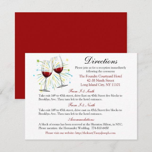 Invitation Rouge Bourgogne Mariage Directions Vins Lunettes (Devant / Derrière)