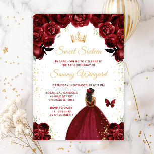 Invitation Rouge Bourgogne Peau Foncée Princesse Sweet Seize
