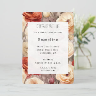 Invitation Rouge Bourgogne Romantique Fleur Naissance Crème