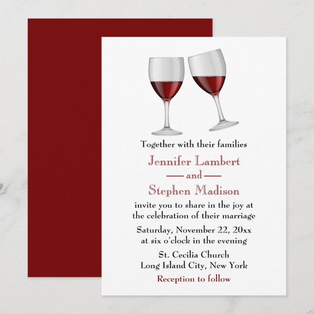 Invitation Rouge Bourgogne Vins Lunettes de mariage (Devant / Derrière)