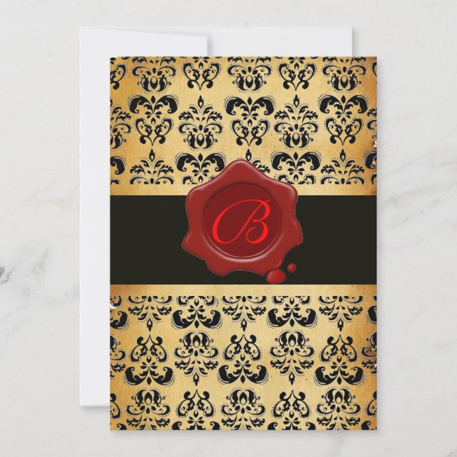 Invitation ROUGE BRUN ET NOIR DAMAS , CIRE Sceau MONOGRAMME (Devant)