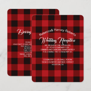 Invitation rouge buffle plaid rustique mariage d'hiver récept