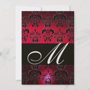 Invitation ROUGE BURGUNDY BLACK DAMASK MONOGRAM champagne de 