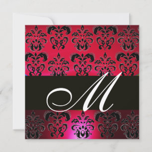 Invitation ROUGE BURGUNDY BLACK DAMASK MONOGRAM, rubis blanc