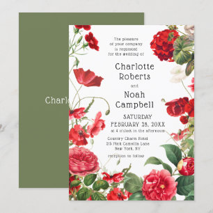 Invitation Rouge Camellia Fleur de Campagne Moderne Mariage F