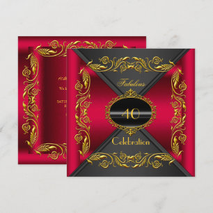 Invitation Rouge Cerise Élégant Or Noir Fabuleux 40e Soirée