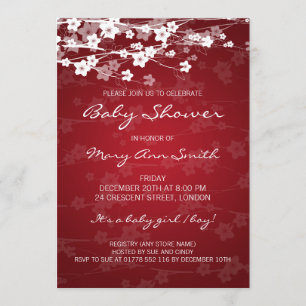 Invitation Rouge cerisier en fleurs de Baby shower 5x7
