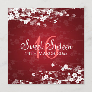 Invitation Rouge cerisier en fleurs Sweet sixteen