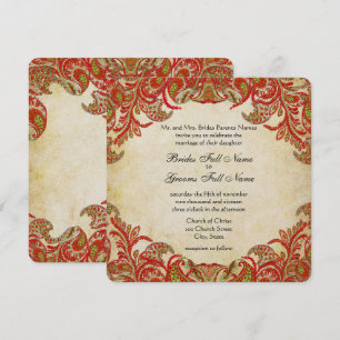 Invitation Rouge, chaux et orange Vintage Paisley Mariage dam