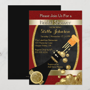 Invitation Rouge chic Champagne d'or de la Fête de la mariée