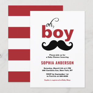 Invitation Rouge classique C'est un Baby shower de moustache 
