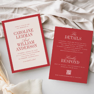 Invitation Rouge Classique Élégant Double Face Mariage 