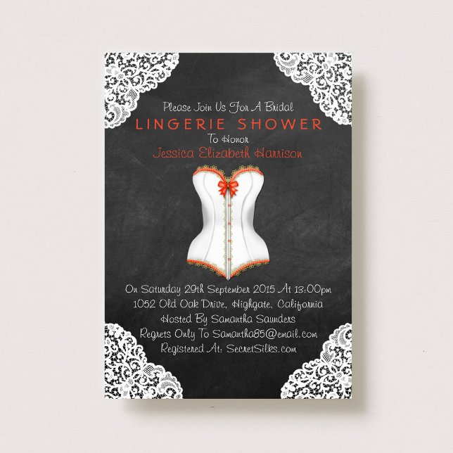Invitation Rouge Corset blanc dentelle Chalkboard Lingerie Do (Créateur téléchargé)
