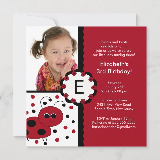 Invitation rouge d'anniversaire de photo de (Devant)