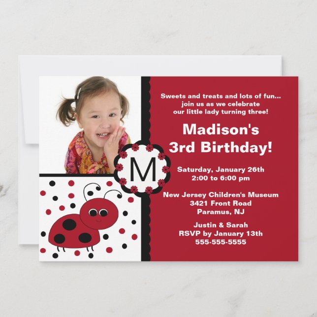 Invitation rouge d'anniversaire de photo de (Devant)