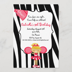 Invitation rouge d'anniversaire de pom-pom girl