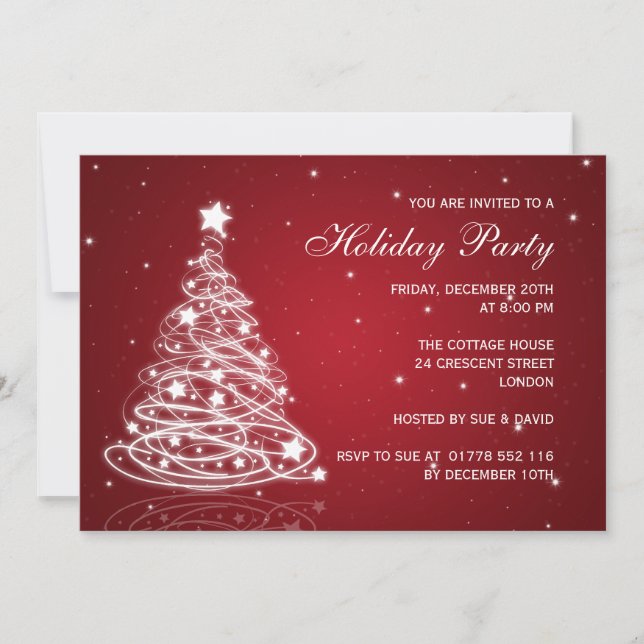 Invitation Rouge d'arbre de Noël d'invitation de fête de (Devant)