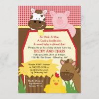 Invitation rouge de baby shower de basse-cour de