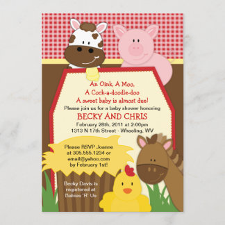 Invitation rouge de baby shower de basse-cour de
