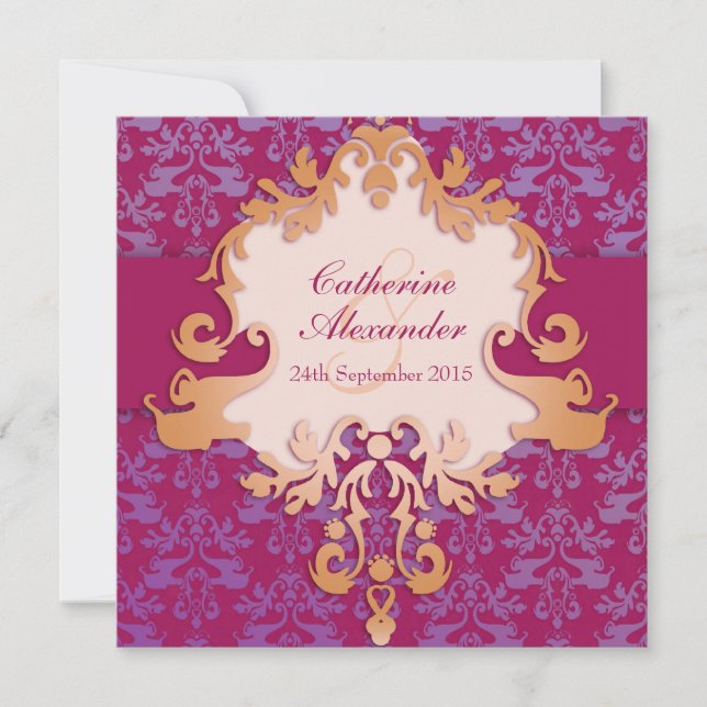 Invitation rouge de carré de mariage d'or de (Devant)