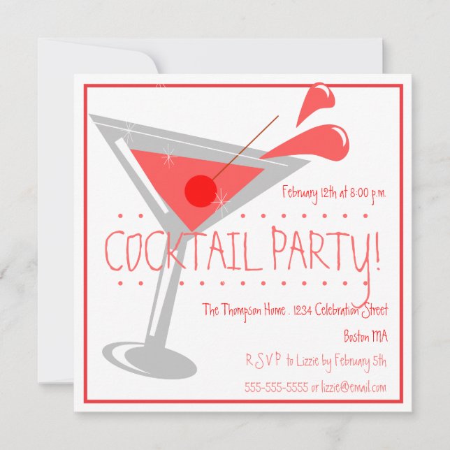 Invitation rouge de cocktail de Martini (Devant)