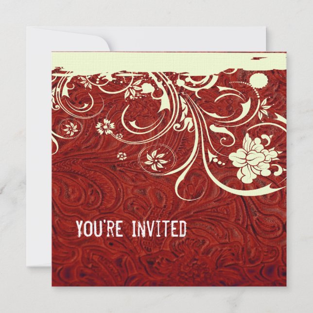 Invitation rouge de cuir et de dentelle (Devant)