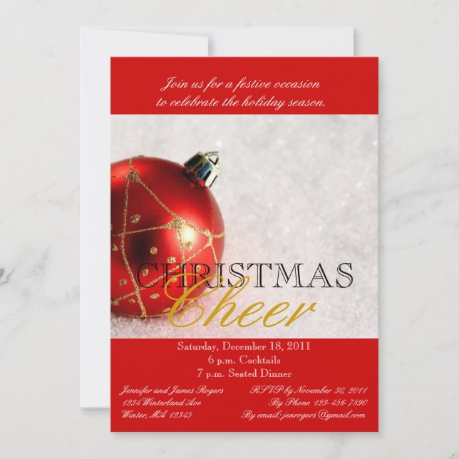 Invitation rouge de dîner de Noël d'ornement (Devant)