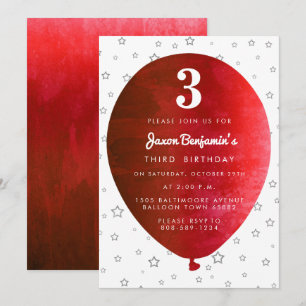 Invitation rouge de fête d'anniversaire de ballon
