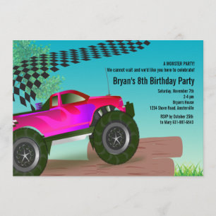 Invitation rouge de fête d'anniversaire de camion