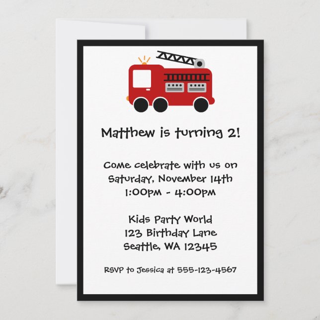 Invitation rouge de fête d'anniversaire de camion (Devant)