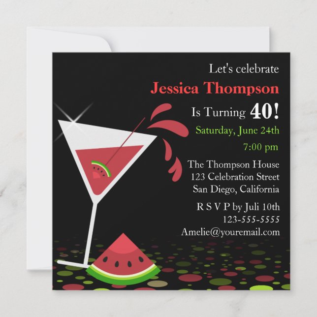 Invitation rouge de fête d'anniversaire de Martini (Devant)