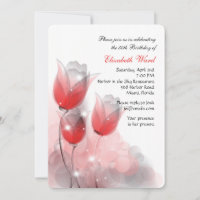 Invitation rouge de fête d'anniversaire de tulipes