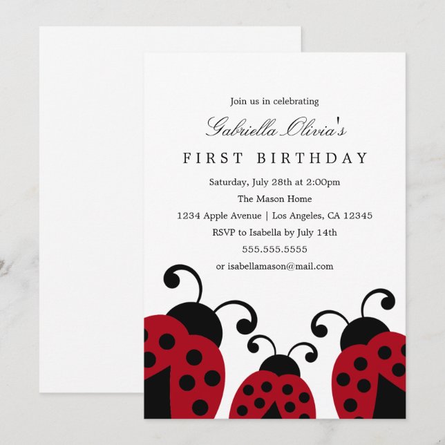 Invitation rouge de fête d'anniversaire des (Devant / Derrière)