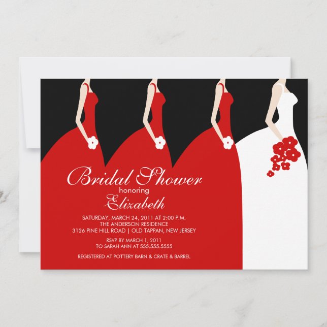 Invitation rouge de Fête de la mariée de (Devant)
