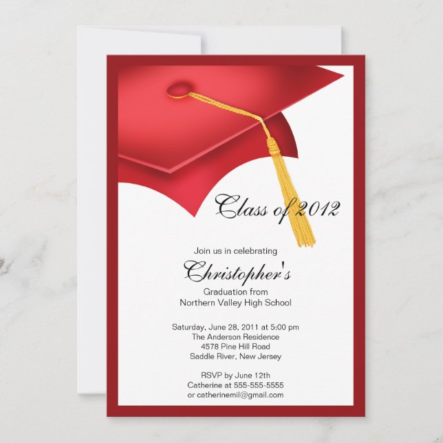 Invitation rouge de fête de remise des diplômes de (Devant)