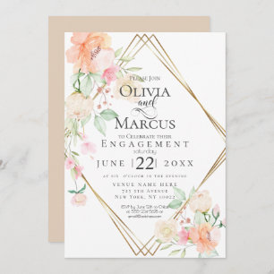 Invitation Rouge de fiançailles Crème Corail Printemps Bouque