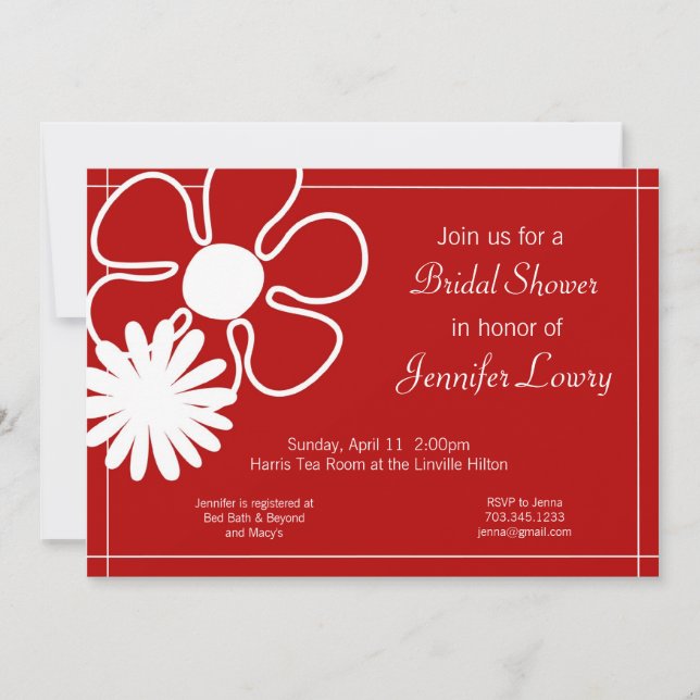 Invitation rouge de fleur pour nuptiale, le bébé (Devant)