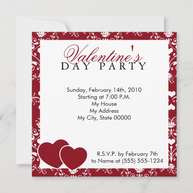 Invitation rouge de jour de Valentines de damassé (Devant)