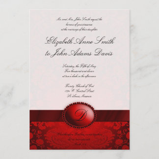 Invitation rouge de mariage damassé de ruban