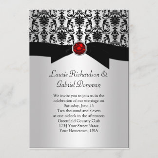 Invitation rouge de mariage de bijou de damassé