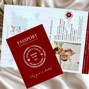 Invitation rouge de mariage de destination de pass