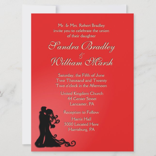 Invitation Rouge de mariée et de chambre (Devant)